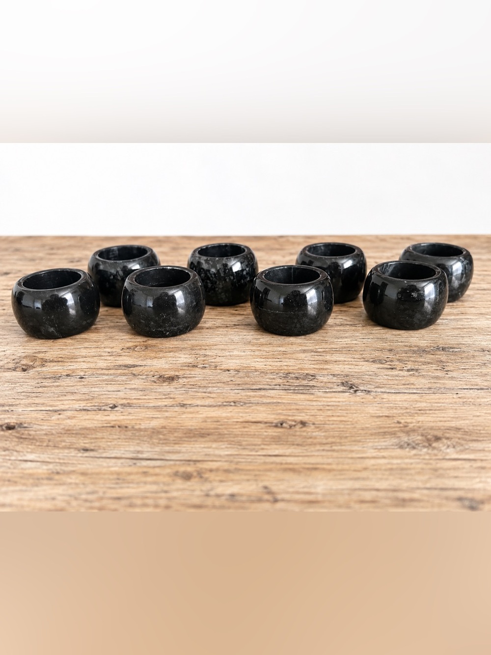 Set of 8 Black Stone Napkin Rings - Elegant Home Accents